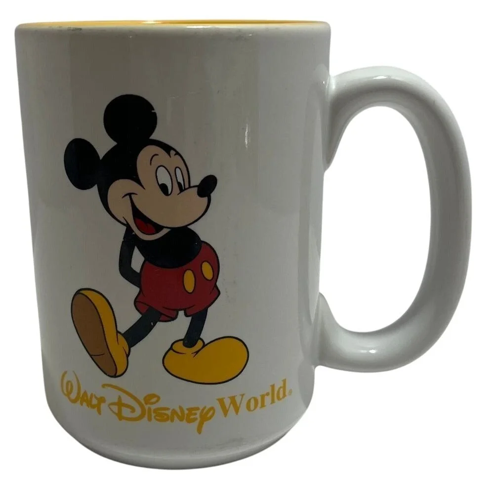 VTG Walt Disney World Mickey Mouse Large Coffee Mug Cup Yellow Inside‎